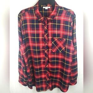 Beachlunchlounge Red Plaid Long Sleeve Button Down Shirt Women's Sz L